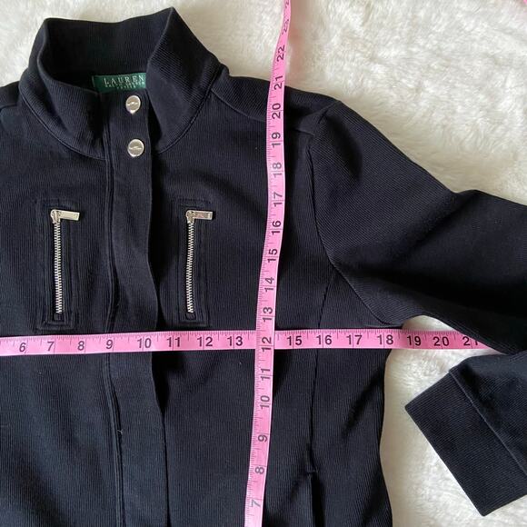 Lauren Ralph Lauren Black Moto Jacket Size Medium Petite - Picture 3 of 5